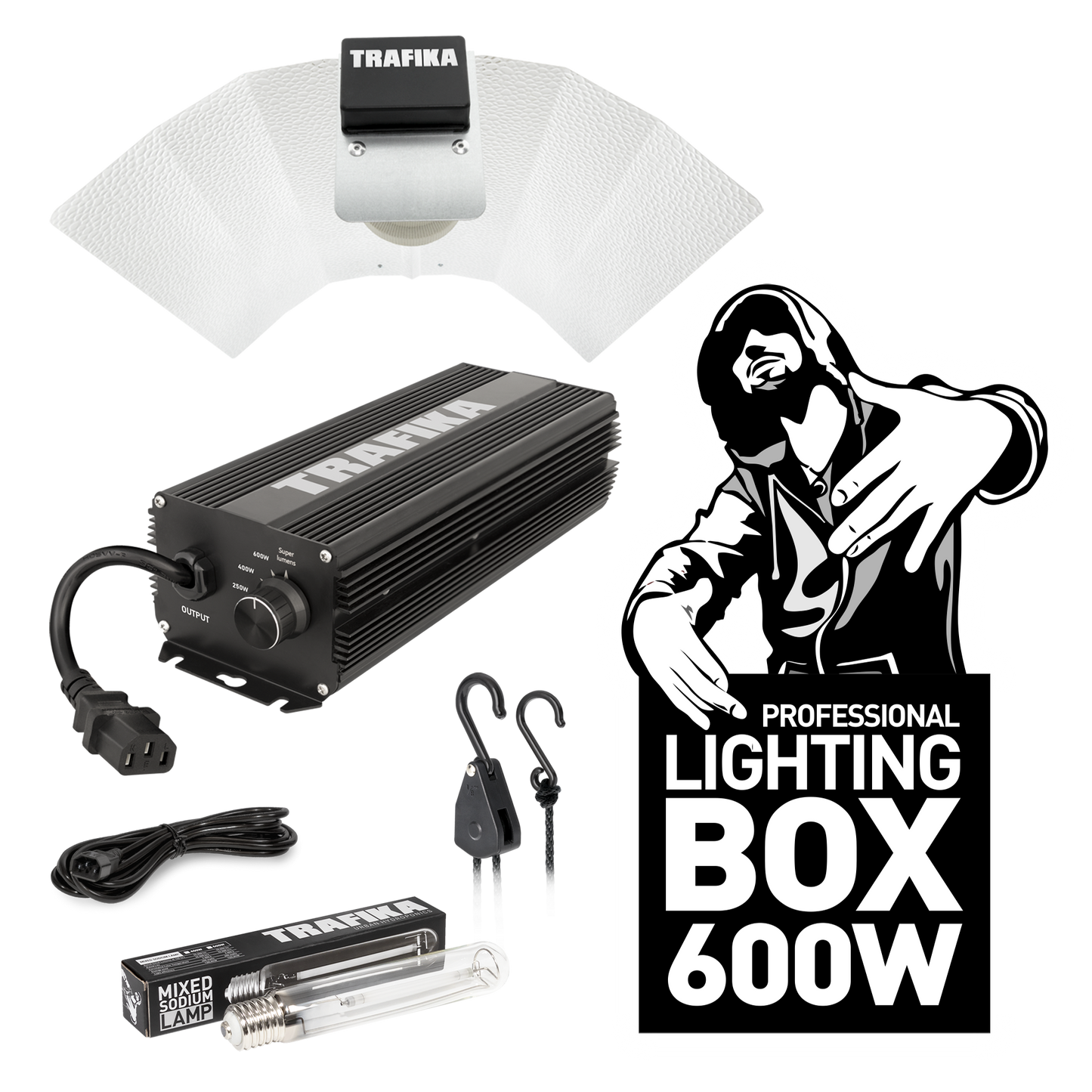 KIT ILLUMINAZIONE TRAFIKA 600W | Ballast digitale 600W + Riflettore + Lampada al sodio + pulegge