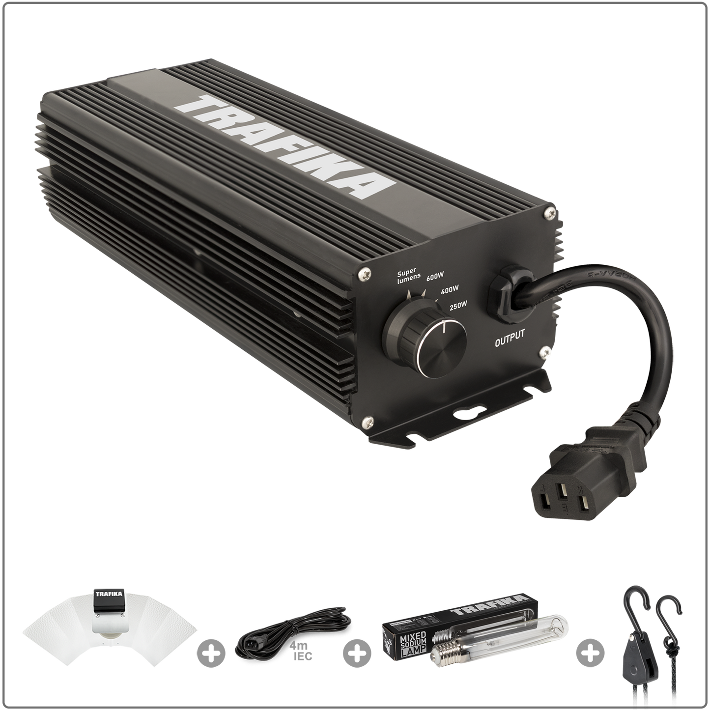 KIT ILLUMINAZIONE TRAFIKA 600W | Ballast digitale 600W + Riflettore + Lampada al sodio + pulegge