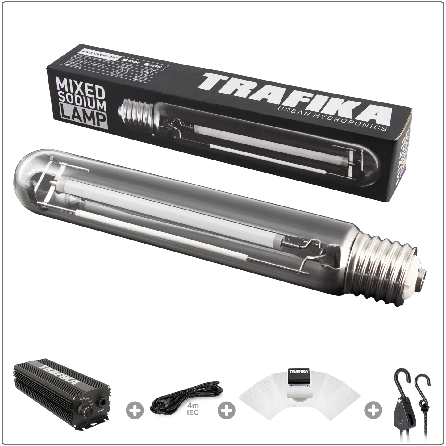 KIT ILLUMINAZIONE TRAFIKA 600W | Ballast digitale 600W + Riflettore + Lampada al sodio + pulegge
