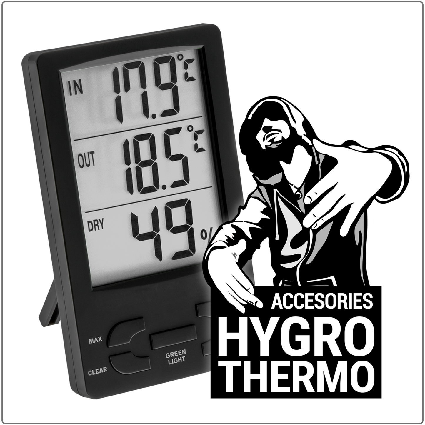 TRAFIKA HYGROTHERMO | Termómetro con higrómetro para cultivo indoor con pantalla LED verde
