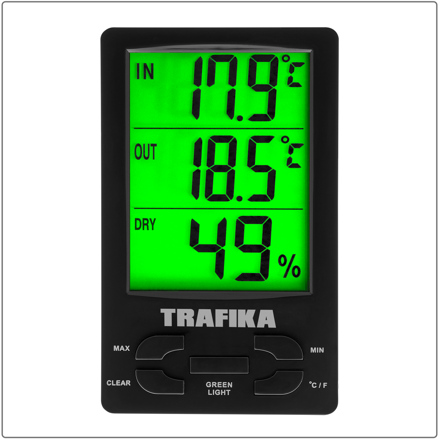 TRAFIKA IDROTERMO | Termometro con igrometro per coltivazione indoor con display a LED verde
